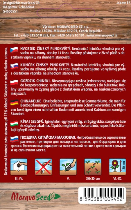 Klinček čínsky plnokvetý čierno-biely
