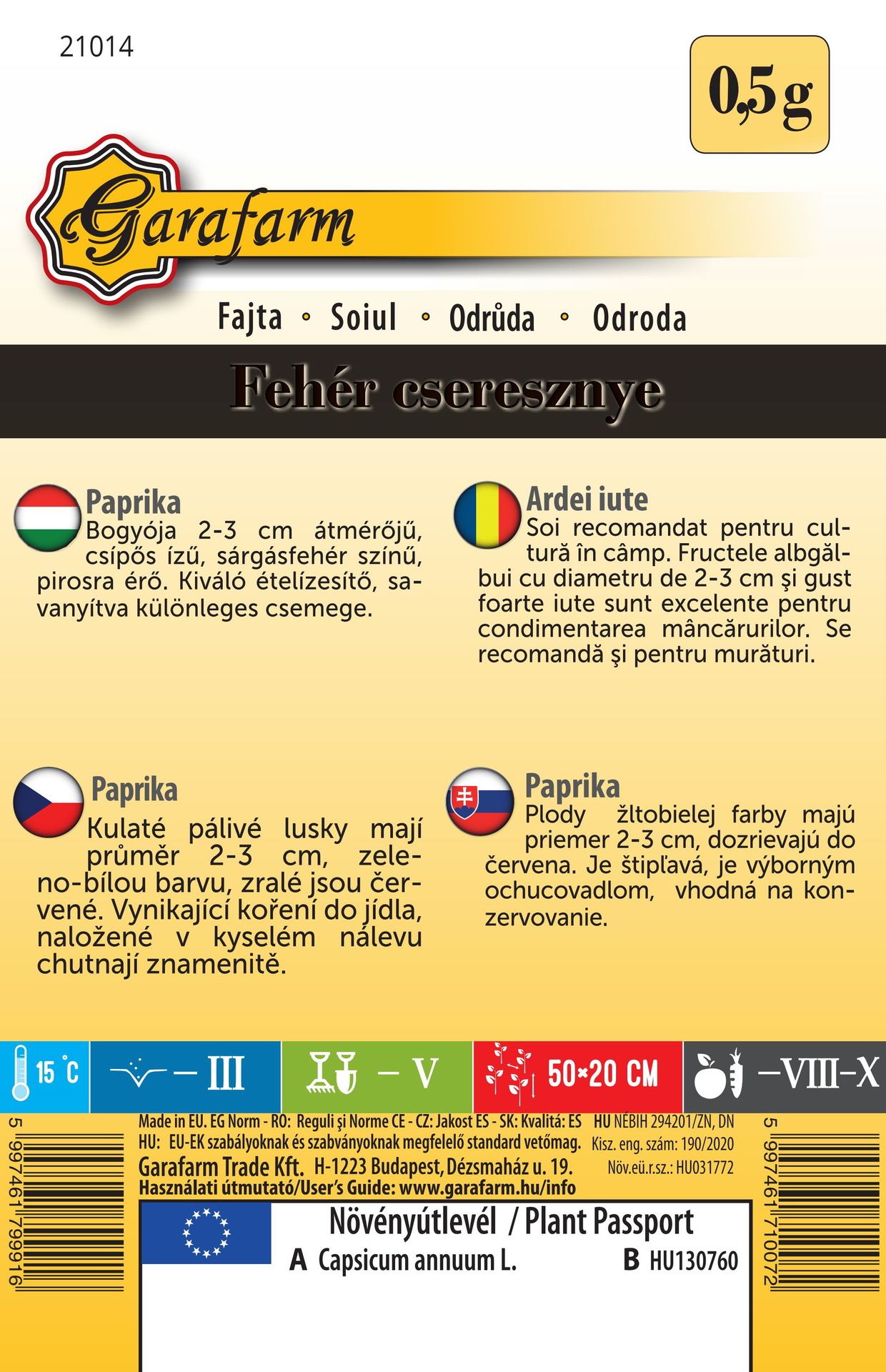 Paprika Fehér cseresznye - feferónka