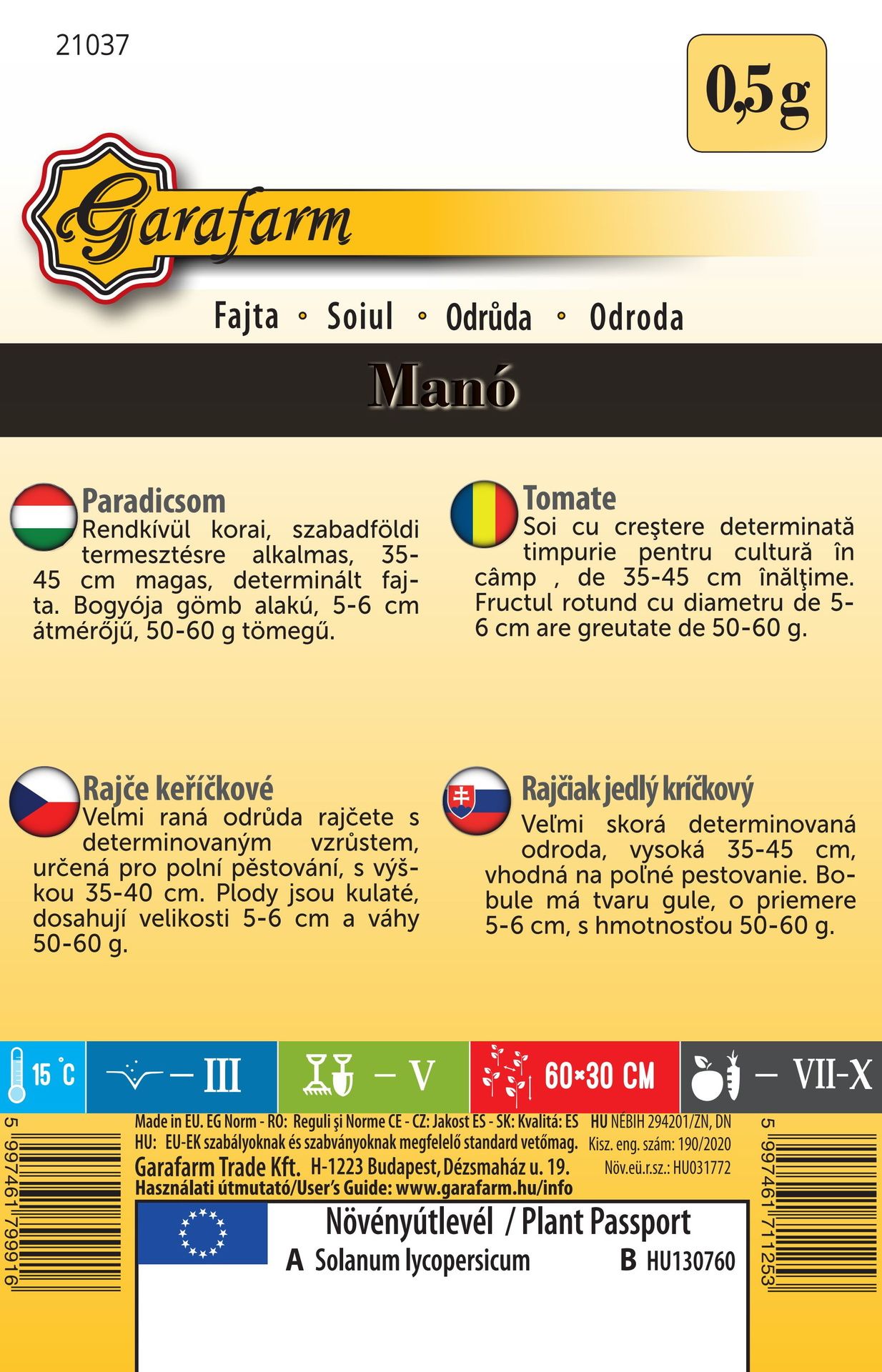 Rajčiak kríčkový Manó 0,5g