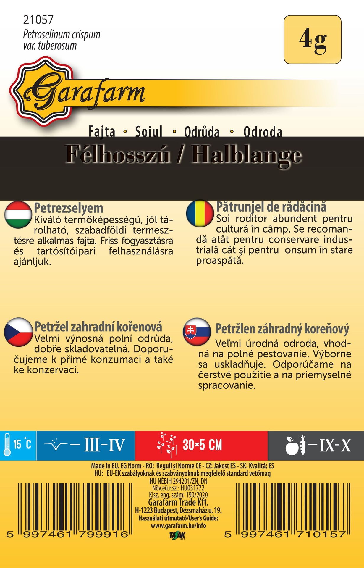Petržlen koreňový Félhosszú - poloskorý 4g