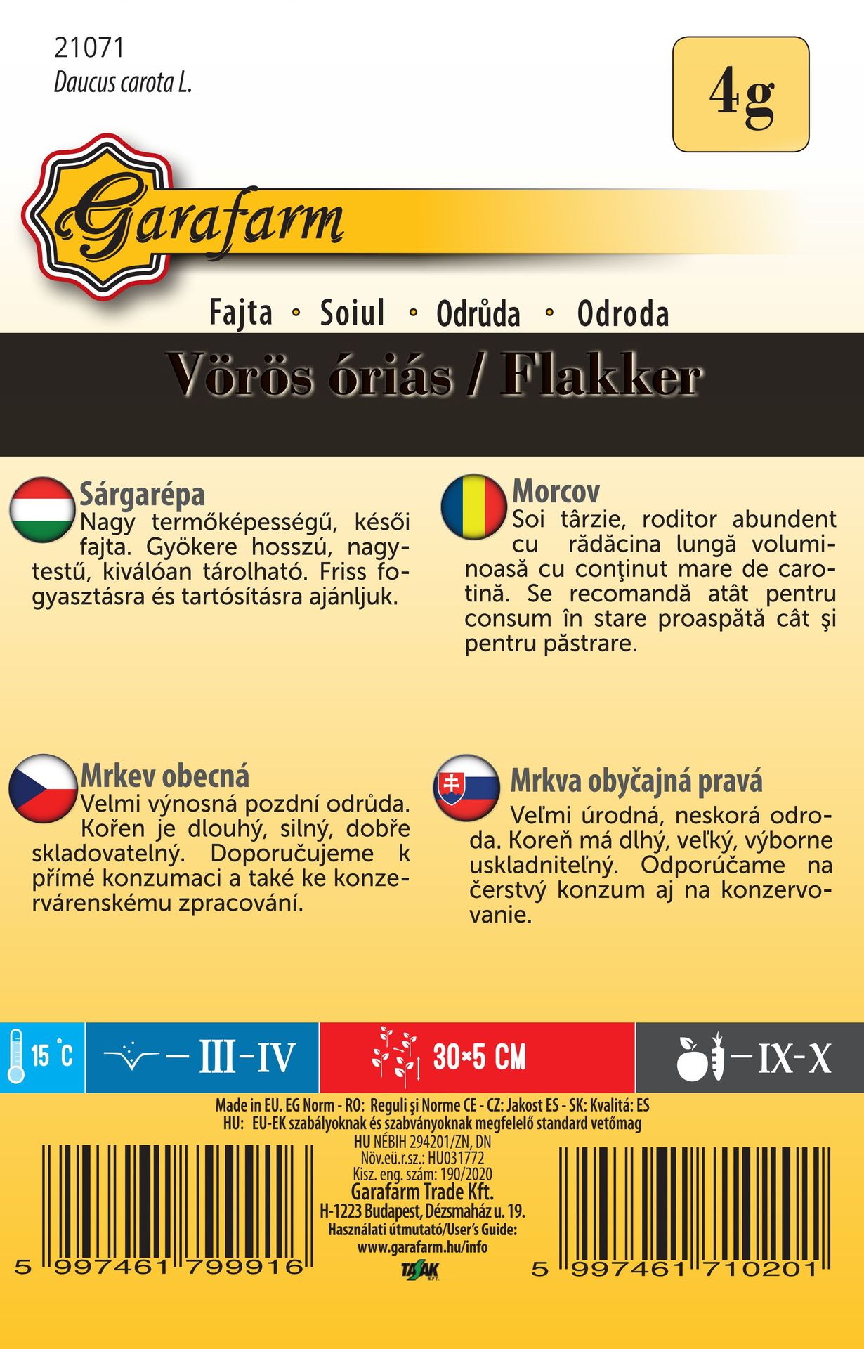 Mrkva neskorá Vörös óriás 4g