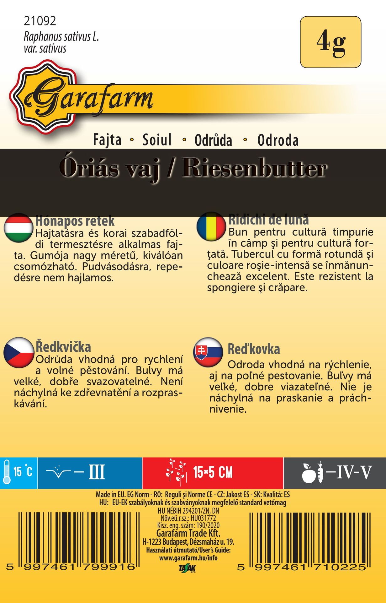 Reďkovka červená Óriás vaj Riesenbutter - skorá 4g