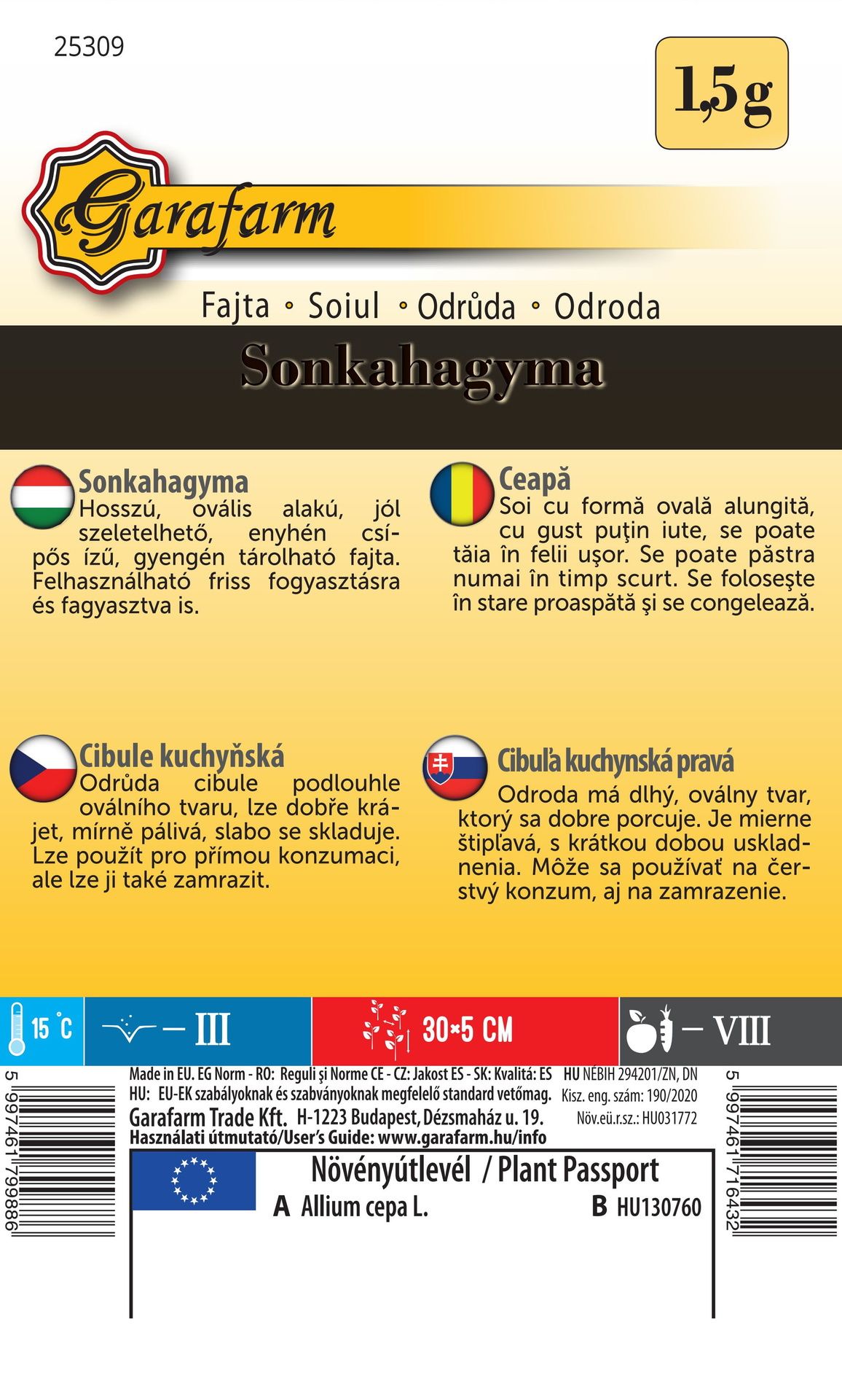 Cibuľa šunková žltá 1,5g