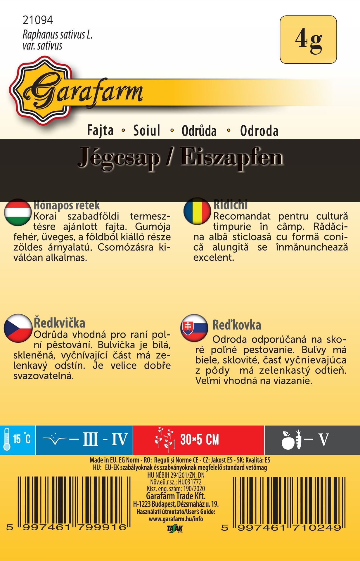 Reďkev podlhovastá biela Jégcsap 4g