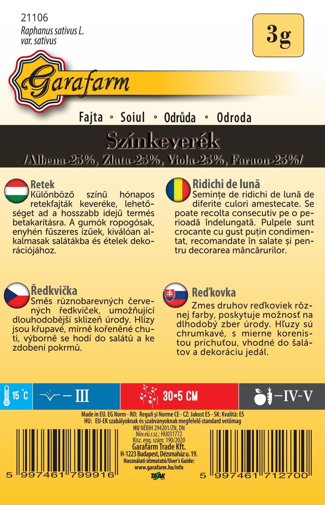 Reďkovka zmes farieb 3g /Albena,Zlata,Viola,Faraon