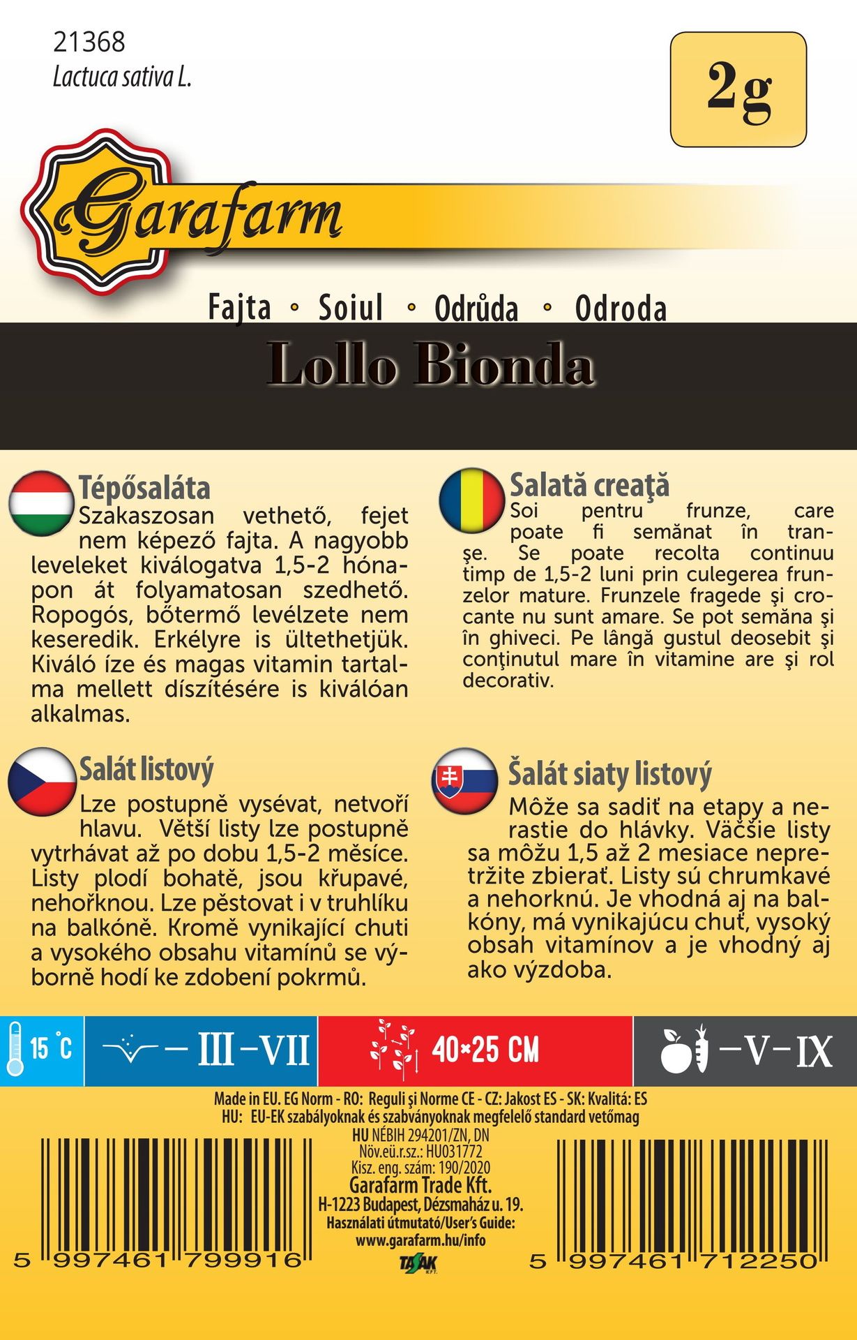 Šalát listový Lollo Bionda 2g