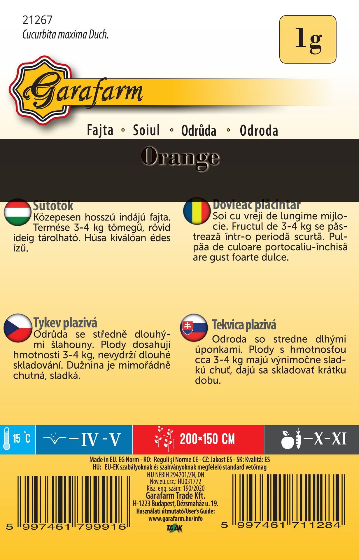 Tekvica plazivá - na pečenie Orange 1g