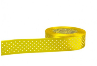 Stuha satén+bodky 1,2cm/25y žltá 132