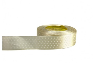 Stuha satén+bodky 1,2cm/25y krém 84