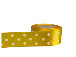 Stuha satén+bodky 4cm/25y tmavšia žltá 16