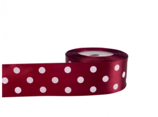 Stuha satén+bodky 4cm/25y tmavšia červená 33