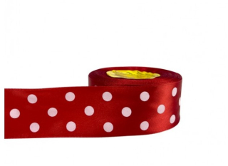 Stuha satén+bodky 4cm/25y červená 26