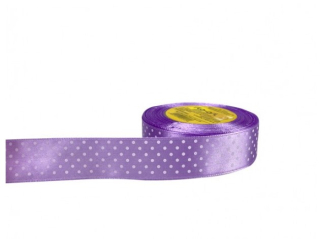 Stuha satén+bodky 2,5cm/25y svetlá fialová 125