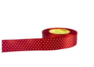 Stuha satén+bodky 1,2cm/25y červená 26
