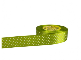 Stuha satén+bodky 2,5cm/25y bledo zelená 184