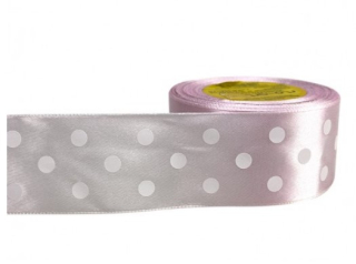 Stuha satén+bodky 4cm/25y bledo ružová 175