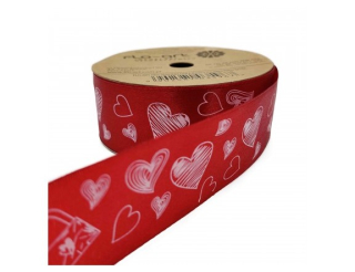 Stuha 4,0cmx23m Srdcia Jasne Bordo