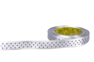 Stuha satén+bodky fialové 1,2cm/25y biela č.125