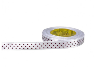 Stuha satén+bodky bordové 1,2cm/25y biela č.48