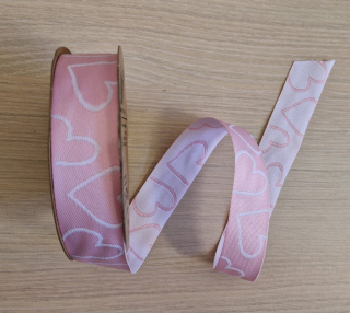 Stuha Srdce obojstranná 2,5cm/16y ružová