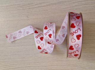 Stuha Love+Srdce 2,5cm/25y Jasno Ružová