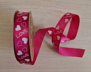Stuha Love+Srdce 2,5cm/25y Fuchsia