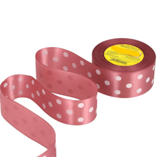 Stuha satén+bodky 4cm/25y staro ružová č.329