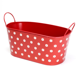 Obal plech.Kvety3 Ovál 24x10x12,5cm červený