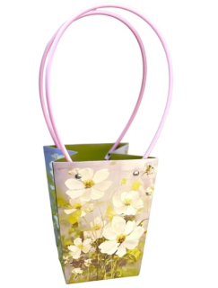 Taška papier+uši 13x9,5x15,5cm biele kvety