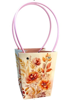 Taška papier+uši 13x9,5x15,5cm oranžové kvety