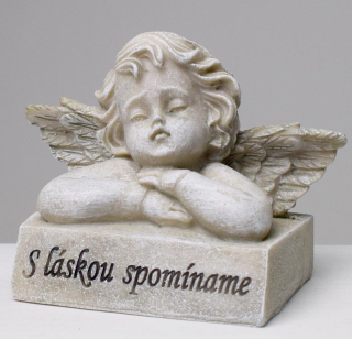 Anjel "S láskou spomíname" 14,5x10cm sivý