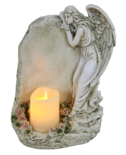 Anjelik +kameň +sviečka LED 18x13,5x23cm šedý