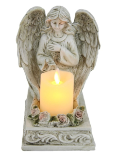 Anjelik +sviečka LED 13,5x17x19cm šedý