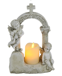 Anjelikovia+oblúk +sviečka LED 16x8,5xx23,5cm šedý